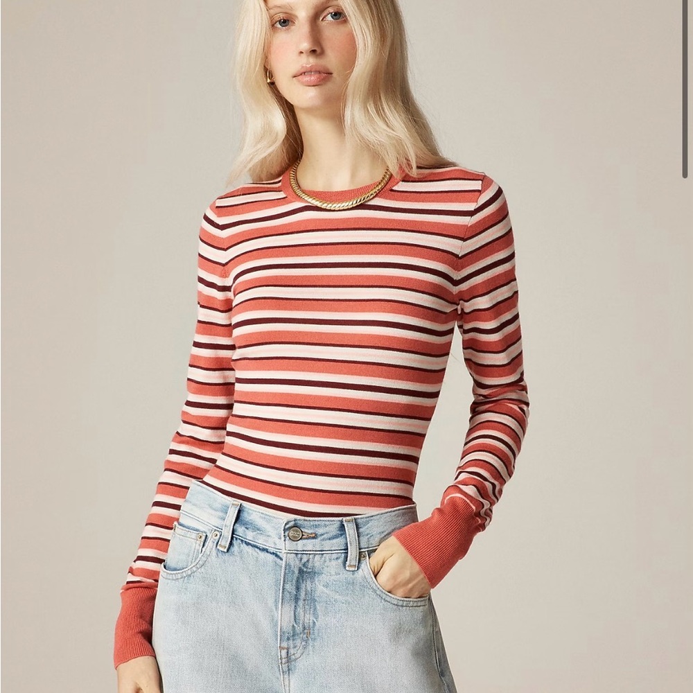 NWT Jcrew Carolyn fitted crewneck sweater in striped merino wool | XS